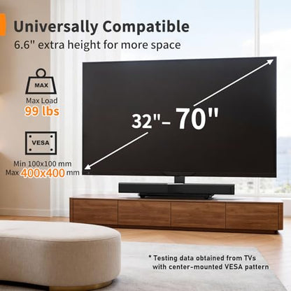 Perlegear Swivel TV Stand with Power Outlet for 32–72 inch TVs up to 99 lbs | Stable Tempered Glass Base, Universal TV Stand Base with Tilt, 9 height adjustments,cable management, max VESA 600x400mm - size: 32-72 Inch