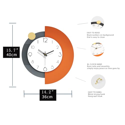FLEBLE Modern Wall Clocks for Living Room Decor Large Decorative Wall Clock | Analog Battery Operated for Bedroom Office Kitchen Classroom Home Black Wood Pendulum Clock Silent Non Ticking 14x16 inches - size: 14*16in