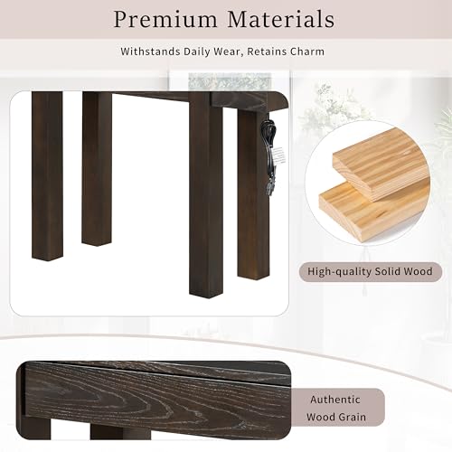Rustic Console Table with Hidden Drawer, Wooden Sofa Table Behind Couch | Side Power Outlet,for Entryways, Living Room, Foyer, Espresso - color: Espresso