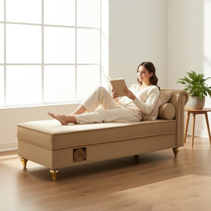 60.6" Modern Storage Chaise Lounge Indoor,Velvet Upholstery Sofa Chair with1 Toss Pillows,Upholstery Lounge Sofa with Gold Metal Legs for Small Apartment,Living Room,Office,Reception Area,Khaki - color: Khaki