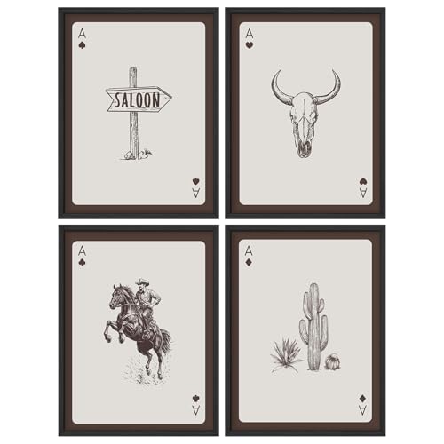 SIGNWIN Framed Poster Set Wild West Ace Playing Cards Vintage Cowboy Illustrations Modern Art Decorative Minimalist Multicolor for Bedroom - 11"x14"x4 BLACK - color: AD03-2601-YUK01, size: 11"L x 14"W, style: Black Frame