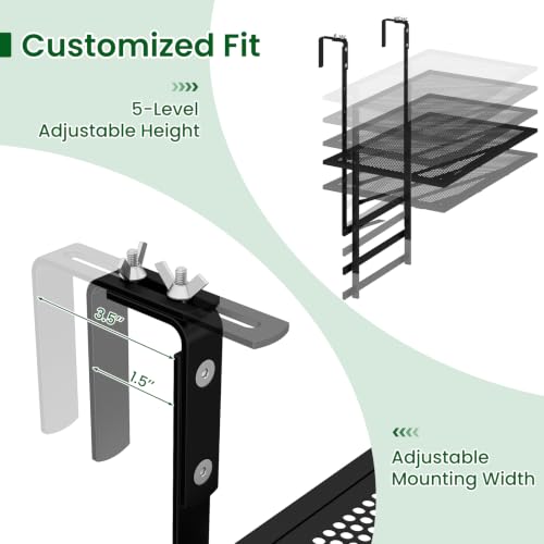 Tangkula Balcony Railing Table, 48" Outdoor Space-Saving Folding Hanging Table with 5-Level Adjustable Height, Metal Frame, Fits Railings Up to 1.5"-3.5" Thick for Patio, Porch, Deck - size: 48" x 16" x 23.5"-31"