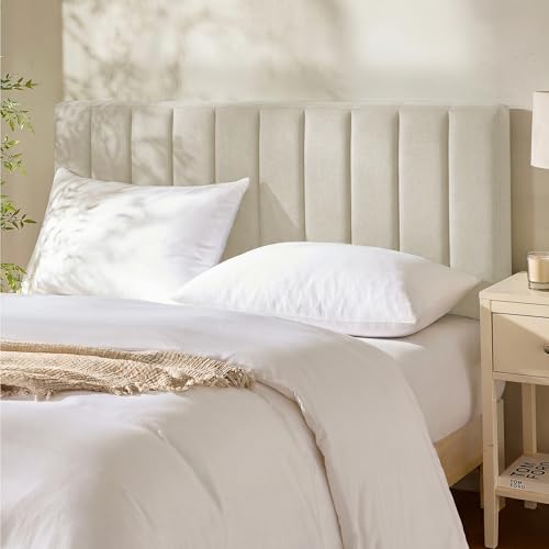Nestl Upholstered Queen Headboard - Easy Assemble Channel Stitched Headboard Queen Size - Wall Mounted Headboards with 3D Soundproof Wall Panels Peel & Stick Floating Headboards, Linen - color: 02-linen, size: Queen