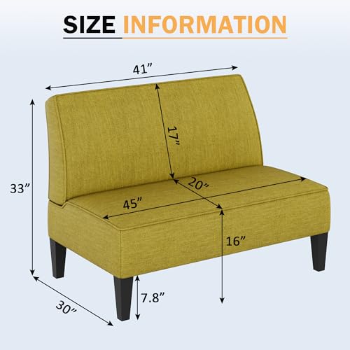 Small Loveseat, Green Mini Sofa Couch Accent Upholstered Bench with Back Living Room Bedroom Office Armless Love Seat Settee - color: Green