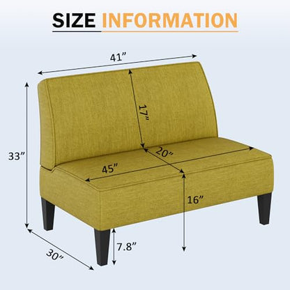 Small Loveseat, Green Mini Sofa Couch Accent Upholstered Bench with Back Living Room Bedroom Office Armless Love Seat Settee - color: Green