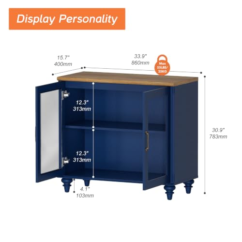WAMPAT Farmhouse TV Stand for TVs Up to 43 inch, Glass Wood Universal TV Stand with a Large Storage Cabinets, Entertainment Center, TV Console Table for Living Room, Bedroom, Navy Blue - color: Navy Blue-a, size: 1