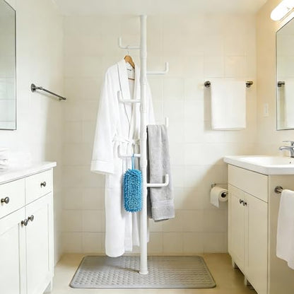 Floor to Ceiling Clothes Drying Rack, Adjustable Tension Pole Laundry Rack for Balcony. Vertical Coat Hanger Stand for Bathroom Bedroom, No Drilling Easy Install Space Saving (White) - color: White