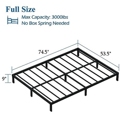 DiaOutro 9 Inch Full Size Bed Frame Heavy Duty Low Profile Metal Platform | Steel Slats Platform No Box Spring Needed Mattress Foundation, Easy Assembly, Noise Free - size: Full, style: 9 Inch