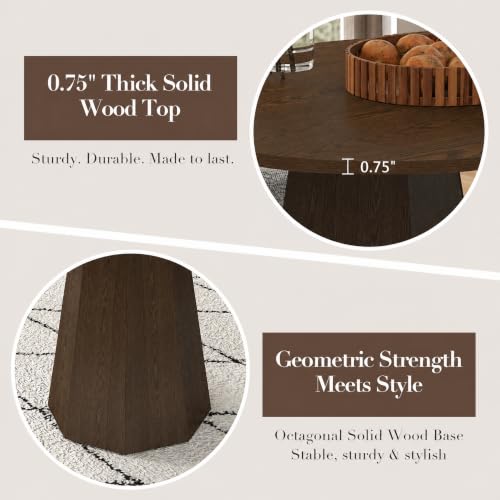 39'' Round Dining Table for 4, Modern Pedestal Kitchen Table Circle Wood Walnut Grain Finish Grain Tabletop Dinner Table Kitchen Table with One-Piece Tabletop for Small Spaces, Walnut Wood - color: Walnut Wood, 39” Round
