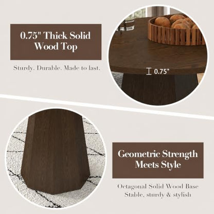 39'' Round Dining Table for 4, Modern Pedestal Kitchen Table Circle Wood Walnut Grain Finish Grain Tabletop Dinner Table Kitchen Table with One-Piece Tabletop for Small Spaces, Walnut Wood - color: Walnut Wood, 39” Round