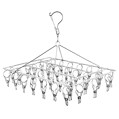Stainless Steel Clothes Drying Rack with 36 Clips, 1 Pack, 360° Rotating Hanger, Windproof Design for Socks, Underwear, Baby Clothes, Towels, Lingerie, Scarves, Diapers, Laundry Drying Rack
