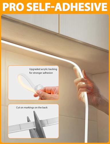 Lamomo COB LED Strip Lights 6.56Ft, Natural White Dimmable Self-Adhesive Led Rope Light with Remote, Flexible Cuttable Waterproof 3000K Silicone Neon Tape Light for Bedroom, Cabinet, 10mm Width - color: Natural White, size: 6.56Ft