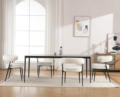 ROCITY White Dining Chairs Set of 2, Upholstered Kitchen Chairs | Curved Barrel Back, Chenille Fabric, Ideal for Dining Room - color: White, size: 2PCS