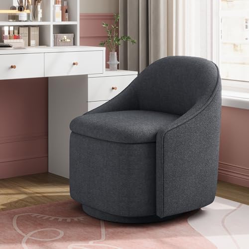 LINSY Swivel Accent Chair with Storage Comfy Chenille Barrel Chairs, Small 360 Swivel Modern Armchair for Living Room Bedroom, Boucle Reading Chair for Study Room (Grey) - color: Grey