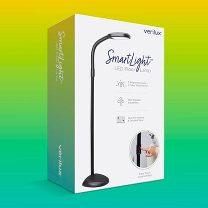 Verilux SmartLight Full Spectrum LED Modern Floor Lamp with Adjustable Brightness, Flexible Gooseneck and Easy Controls - Reduces Eye Strain and Fatigue - Ideal for Reading, Artists, Craft (Black) - color: Black