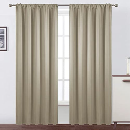 Blackout Curtains 52 x 84 inch/Beige Curtains Set of 2 Panels/Thermal Insulated Room Darkening Bedroom Curtains - color: Beige, size: 52"W x 84"L (Pack of 2)