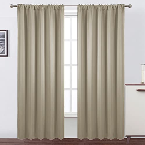 Blackout Curtains 52 x 84 inch/Beige Curtains Set of 2 Panels/Thermal Insulated Room Darkening Bedroom Curtains - color: Beige, size: 52"W x 84"L (Pack of 2)
