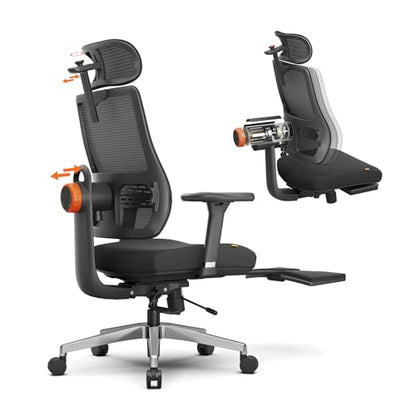 Ergonomic Office Chair-Home Office Desk Chair with Footrest, Auto-Following Backrest & Headrest, 4D Armrests, 96°-136° Recline - color: Black, size: Without Laptop Table + Auto-Following Headrest