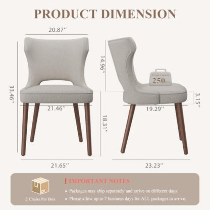 Wooden Dining Chairs Set of 2, Mid Century Dining Room Chairs with Solid Wood Legs, Upholstered Fabric Kitchen Chairs with Ergonomic Curved Backrest for Kitchen Dining Room, Camel - color: Camel, size: Set of 2