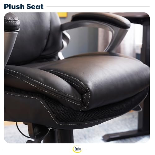Serta Bryce Executive Office Chair - Ergonomic Computer DeskChair with Lumbar Technology - Adjustable Height - Memory Foam Body Pillows - 360° Swivel Rolling Base - Bonded Leather - Black - color: Black