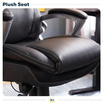 Serta Bryce Executive Office Chair - Ergonomic Computer DeskChair with Lumbar Technology - Adjustable Height - Memory Foam Body Pillows - 360° Swivel Rolling Base - Bonded Leather - Black - color: Black