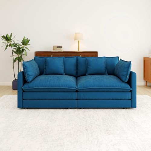 76.7” Oversized Blue Loveseat Sofa, 2 Seater Large Sectional Couches for Living Room, Chenille Fabric Modular Sectional Sofa, Deep Seat Home Sofas Set, Love Seat Couches - color: Blue, size: 2 Seater