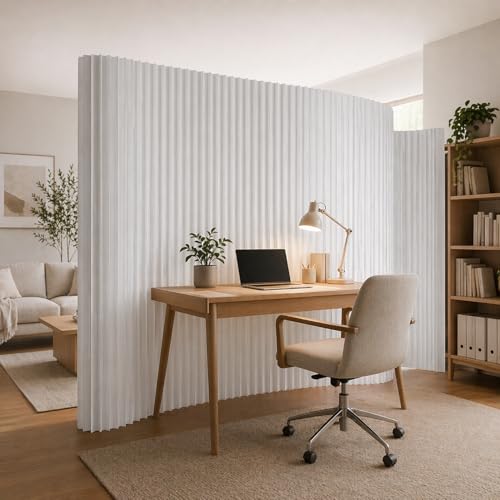 Accordion Room Divider, Folding Paper Partition Wall Divider | Freestanding Privacy Screen for Office, Commercial Layout, Home & Clothing Store, Easy to Store-White, L79in x H70in - color: White, size: 79"L x 70"H