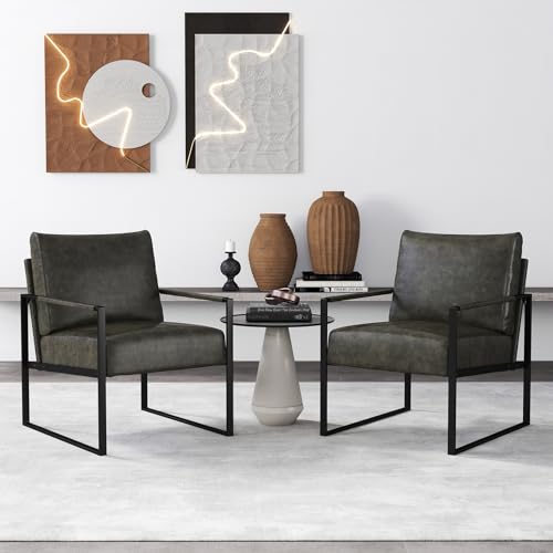 Mid Century Modern Accent Chair, PU Leather Armchair with Metal Frame,Comfy Single Reading Chair with Soft Padded Backrest and Cushion for Living Room, Bedroom,Reading Room,Office,Dark Grey - color: Dark Grey