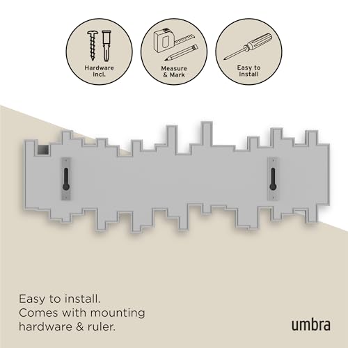 Umbra Sticks Wall Mount Coat Rack, 5 Hook Retractable Pegs, Grey | Mounting hardware included, sculptural modern design, entryway or bedroom use, recycled plastic - color: Gray, size: 5-Hook