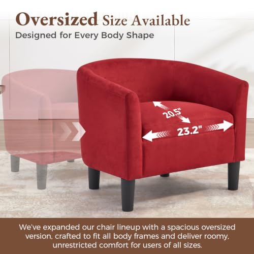 Oversized Accent Chair with Ottoman, 23.2" W Oversized Club Chair with Ottoman Set, Comfy Fabric Barrel Reading Chairs for Living Room Bedroom, Round Reading Chair with Foot Rest, Red - color: Red, size: Large