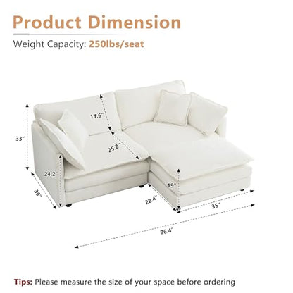 Modular Sectional Sofa, 76.4 Inch L Shaped Couch Set for Living Room, Loveseat Comfy Cloud Couches with Movable Ottoman, DIY Combination, Chenille, Beige - color: Beige, size: 76.4 Inch- L