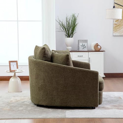 KEIKI 56" Oversized Chenille Single Sofa Chair with 5 Removable Pillows and High Density Foam Cushions, Modern 1-Seater Slipcoved Barrel Lounger Chair, Easy Assembly, for Living Room, Apartment, Green - color: Green