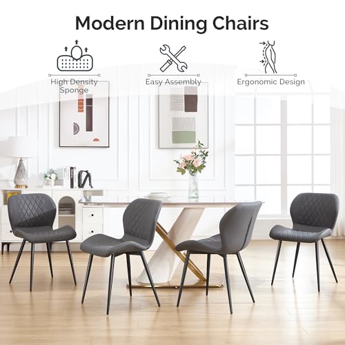 Dining Chairs Set of 2, Comfy Modern Dining Chairs with Thick Cushions, Upholstered Fabric Kitchen Side Chairs with Adjustable Metal Legs for Dining Room (Dark Grey) - color: Dark Grey, size: Set of 2