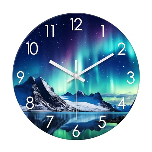 XNM 14 Inch Glass Wall Clocks Battery Operated | Analog Living Room Office Kitchen Wall Clock Round Silent Wall Clock Non Ticking - color: Teal 1, size: 14 Inch