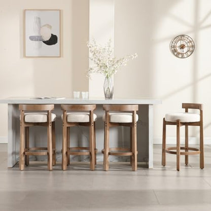 HEAH-YO Bar Stool, 26" Linen Fabric Upholstered Counter Height Bar Stools, Modern Barstool Counter Stools with Wood Legs for Kitchen Island Dining Room Bar, Beige - color: 26.5" Beige Linen, size: Counter Height - Set of 1