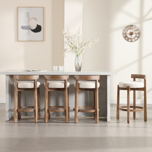 HEAH-YO Mid Century Modern Bar Stools Set of 6, 26.5" Counter Stools with Back, Linen Upholstered Barstools with Solid Wood Legs Bar Chairs for Kitchen Island Dining Room, Beige - color: 26.5" Beige Linen, size: Counter Height - Set of 6