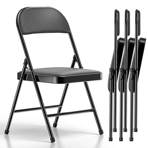 Nazhura 4 Pack Folding Chairs, Fabric Dining Chair Set with Padded Cushion and Back, Indoor Outdoo Seat for Home Office Events Wedding Party (Charcoal Fabric Seating) - color: Charcoal