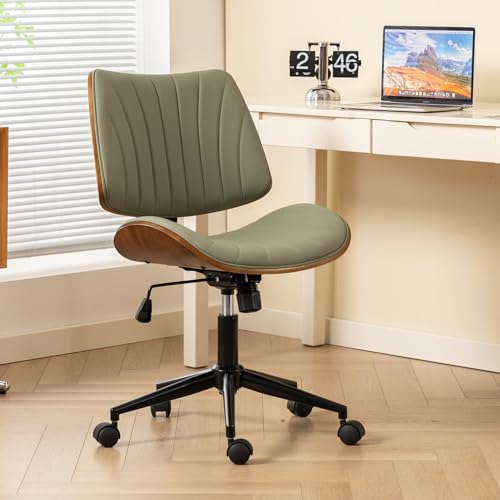 EROMMY Armless Office Desk Chair,Wooden Back Small Office Desk Chair No Arms Adjustable Height Modern Armless Chairs with Swivel Wheels for Small Spaces,Green - color: Green