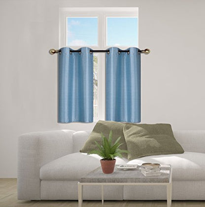 Elegant Home 2 Panels Tiers Grommets Small Window Treatment Curtain Faux Silk Insulated Blackout Drape Short Panel 28" W X 36" L Each for Kitchen Bathroom or Any Small Window # D24 (Light Blue) - color: Light Blue