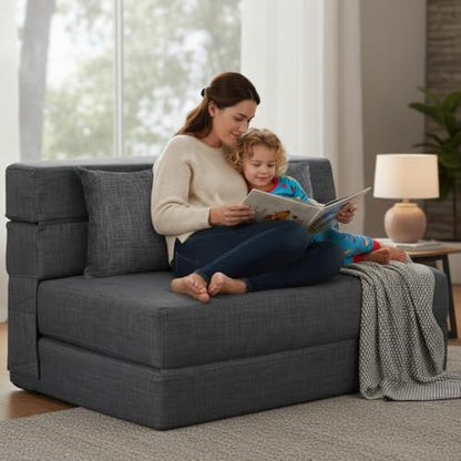 Nigoone Queen Size Folding Sofa Couch Memory Foam with 2 Pillows Sleeper Chair Lazy Couch Triple Futon Convertible Guest Beds, Washable Cover, Dark Gray - color: Darkgray, size: Queen
