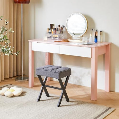 IBUYKE Square Makeup Stool with X-Leg, Linen Vanity Chair, Dark Gray LG-70G | Footrest Ottoman Seat Multi-Use Small Side Table Bedroom Living Room - color: Dark Grey, size: 17.72"-Linen