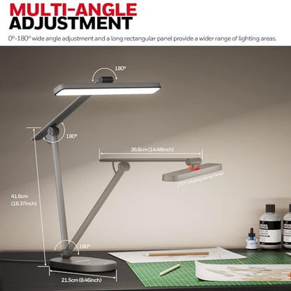Honeywell HWT-H4 LED Desk Lamp, Eye-Caring, Dimmable, Auto Sensor | CRI97 Sunturalux LED, flicker-free eye care, 3 color temperatures, 5 brightness levels, auto dimming sensor, 60-min timer - color: Gray
