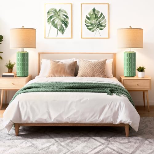23" Farmhouse Modern Ceramic Table Lamp Set of 2 - Sage Green Bedside Lamps for Bedroom & Living Room, Nightstand, Desk, End Table - color: Sage Green