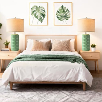 23" Farmhouse Modern Ceramic Table Lamp Set of 2 - Sage Green Bedside Lamps for Bedroom & Living Room, Nightstand, Desk, End Table - color: Sage Green