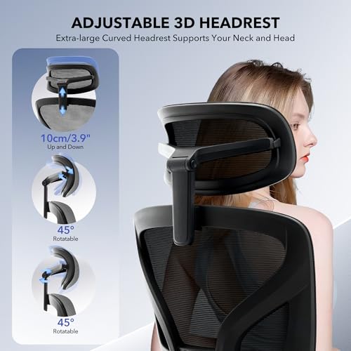 Ergonomic Office Chair Mesh – Adjustable Lumbar 3D Armrests High-Back Desk | Breathable Mesh Backrest; Seat Height & Tilt-Angle Adjustment; Smooth-Rolling Casters; Easy To Assembly, For Home, Office - color: Black-df