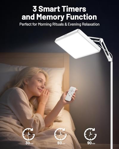 SUXIO Light Therapy Lamp - 12000 LUX Therapy Lights, Happy Lamp with Remote, Light Box Therapy with 3 Timer & 4 Brightness, LED UV-Free Daylight Lamp Perfect for Home
