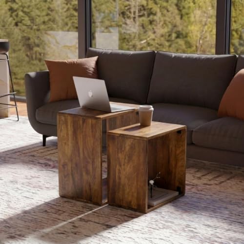 Relso Cascade Nesting Tables for Living Room with Premium Sheesham Wood Construction | Nesting End Tables with Smooth Curved Edges for Safety and Sophistication | Solid Wood Nesting Tables Set of 2 - color: Sheesham Natural
