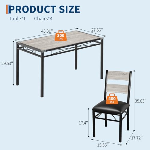 IDEALHOUSE Wood Dining Table Set for 4 with Corner Protector, Kitchen Table Chairs Set of 4 with Upholstered Chairs, Dining Room Table Set for 4, for Dining Room, Apartment,Retro Gray - color: Retro Gray, size: Table and 4 Chairs