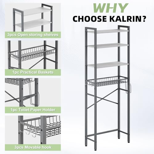 Kalrin Over-The-Toilet Storage Rack, 4-Tier Bathroom Organizer Shelf Over Toilet with Adjustable Shelf and Basket, Freestanding Space Saver Bathroom Shelves Above Toilet for Room (Gray- White) - color: Gray- White