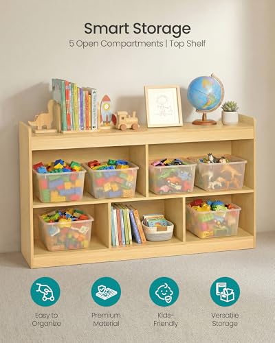 SONGMICS Kids' Toy Storage Shelf, Montessori Shelf with 5 Compartments | Storage Unit for Children's Room Playroom, Beech Beige, CUSTOS Collection, UGKR052YZ01